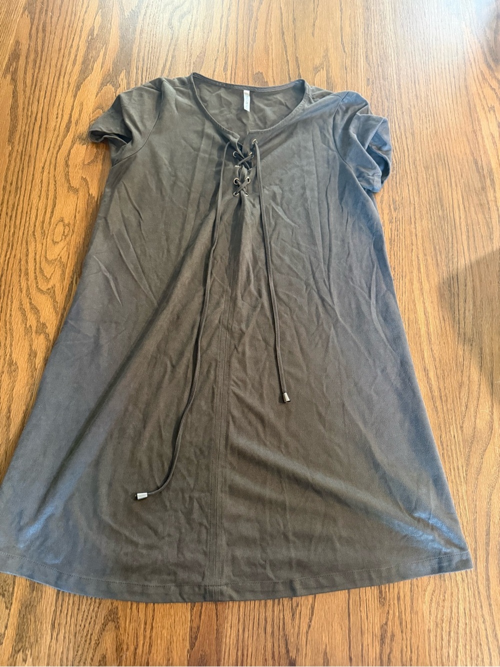 mittoshop Lace-Up Short Sleeve Mini Dress - Olive Green